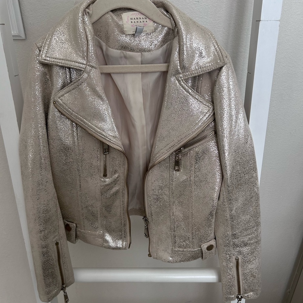 Kids Hannah Banana Silvery Gold Metallic faux Leather Jacket